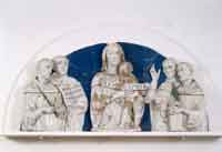 Luca della Robbia, "Madonna e Santi", lunetta del portale di San Domenico, Urbino, Galleria Nazionale delle Marche, terracotta invetriata